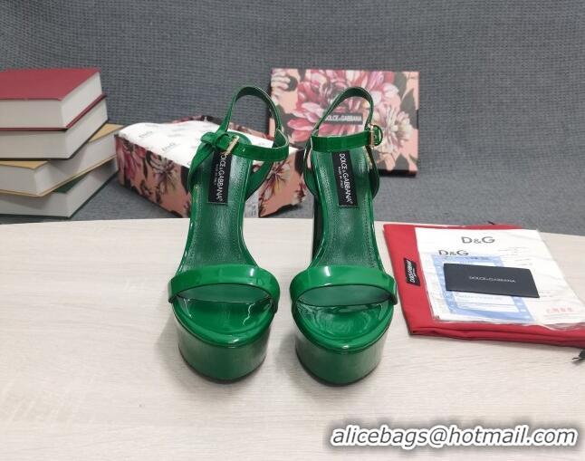 Good Looking Dolce & Gabbana DG Patent Leather High Heel Platform Sandals 15cm Green 2052634