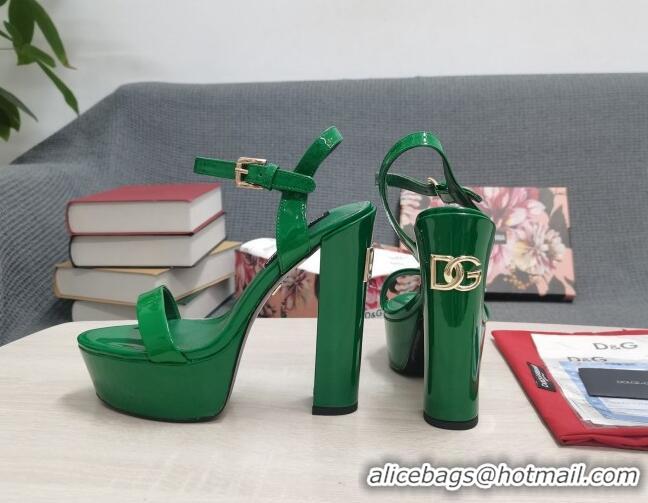 Good Looking Dolce & Gabbana DG Patent Leather High Heel Platform Sandals 15cm Green 2052634