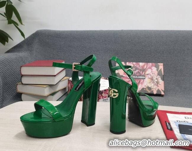 Good Looking Dolce & Gabbana DG Patent Leather High Heel Platform Sandals 15cm Green 2052634