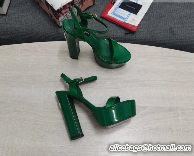 Good Looking Dolce & Gabbana DG Patent Leather High Heel Platform Sandals 15cm Green 2052634