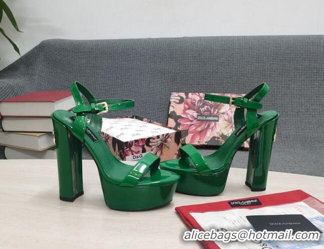 Good Looking Dolce & Gabbana DG Patent Leather High Heel Platform Sandals 15cm Green 2052634