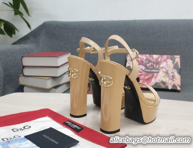 Classic Hot Dolce & Gabbana DG Patent Leather High Heel Platform Sandals 15cm Beige 2052635