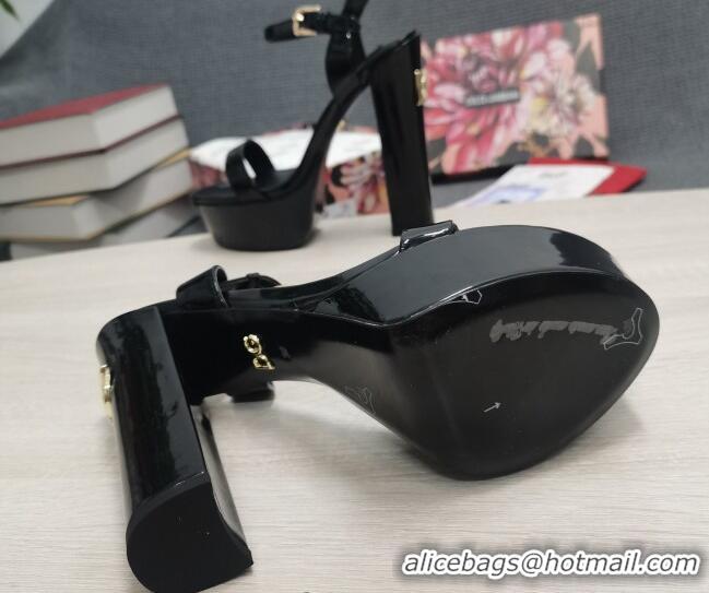 Good Quality Dolce & Gabbana DG Patent Leather High Heel Platform Sandals 15cm Black 2052636