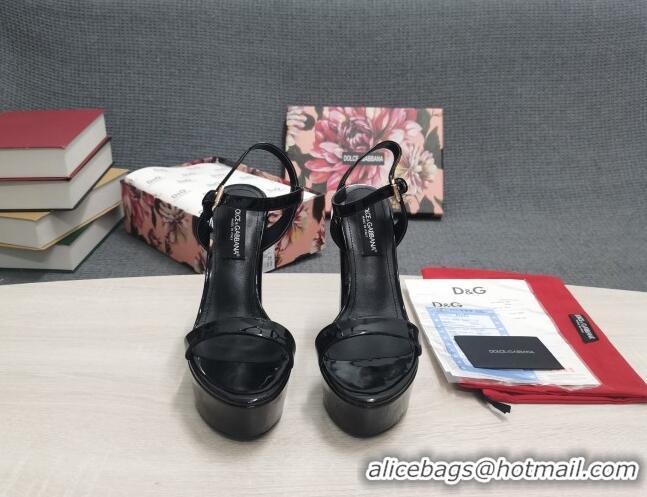 Good Quality Dolce & Gabbana DG Patent Leather High Heel Platform Sandals 15cm Black 2052636