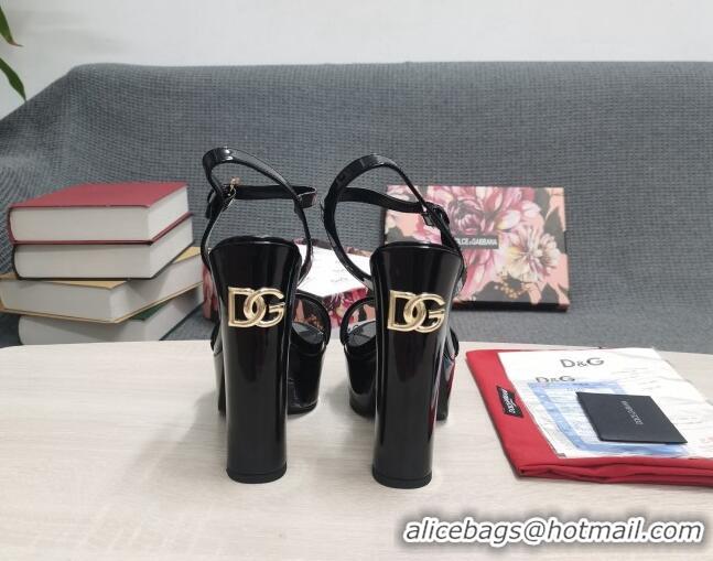 Good Quality Dolce & Gabbana DG Patent Leather High Heel Platform Sandals 15cm Black 2052636