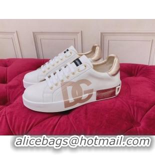 Top Grade Dolce & Gabbana DG Print Leather Sneakers White/Gold 2062140