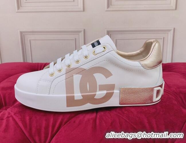 Top Grade Dolce & Gabbana DG Print Leather Sneakers White/Gold 2062140