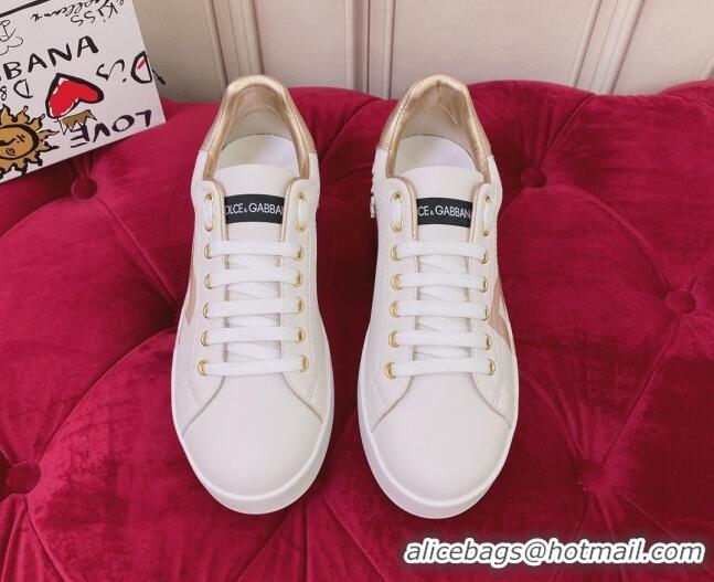 Top Grade Dolce & Gabbana DG Print Leather Sneakers White/Gold 2062140