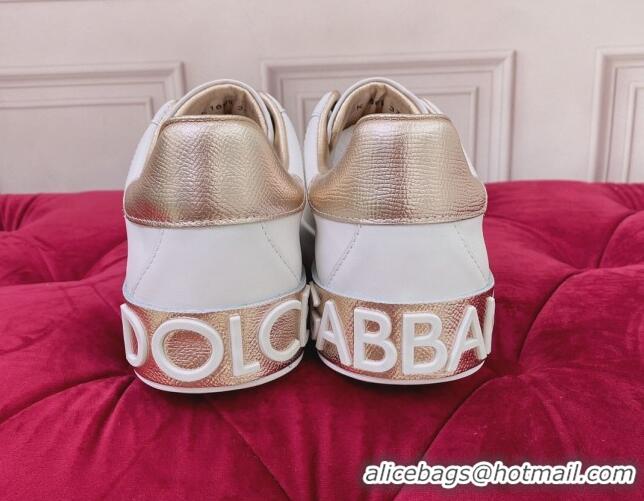 Top Grade Dolce & Gabbana DG Print Leather Sneakers White/Gold 2062140