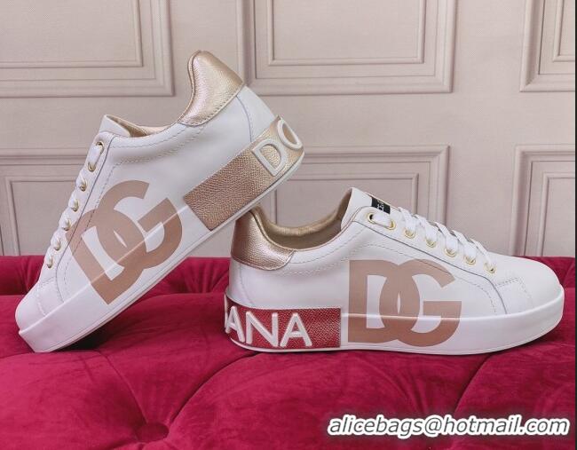 Top Grade Dolce & Gabbana DG Print Leather Sneakers White/Gold 2062140