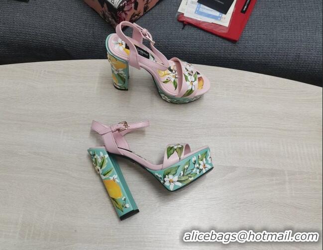 Sumptuous Dolce & Gabbana DG Print Calfskin Platform High Heel Sandals 15cm Pink 20706124