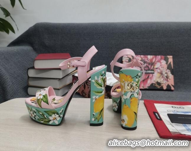 Sumptuous Dolce & Gabbana DG Print Calfskin Platform High Heel Sandals 15cm Pink 20706124