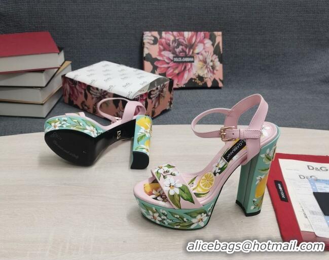 Sumptuous Dolce & Gabbana DG Print Calfskin Platform High Heel Sandals 15cm Pink 20706124