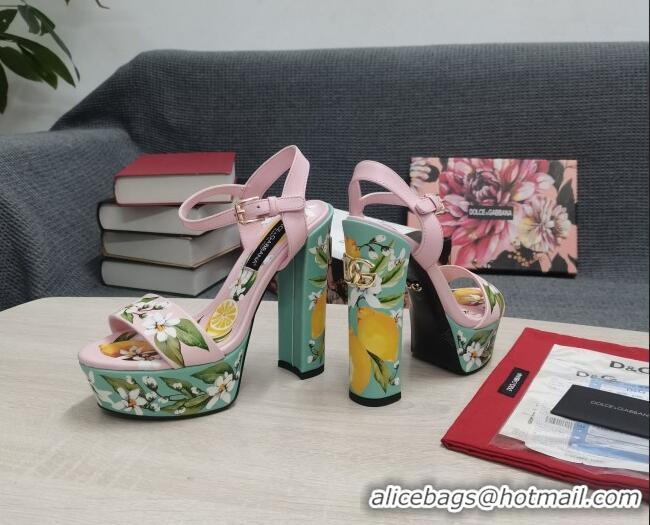 Sumptuous Dolce & Gabbana DG Print Calfskin Platform High Heel Sandals 15cm Pink 20706124