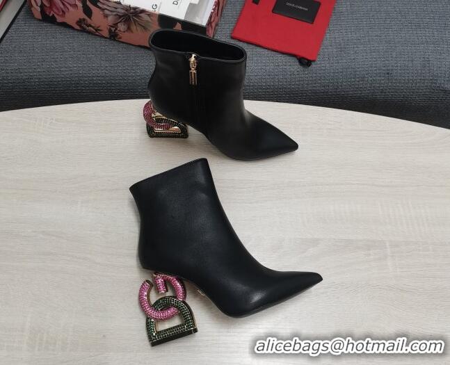 Grade Quality Dolce & Gabbana Lambskin Ankle Boots with Crystal DG-Heel 10.5cm Black 081272