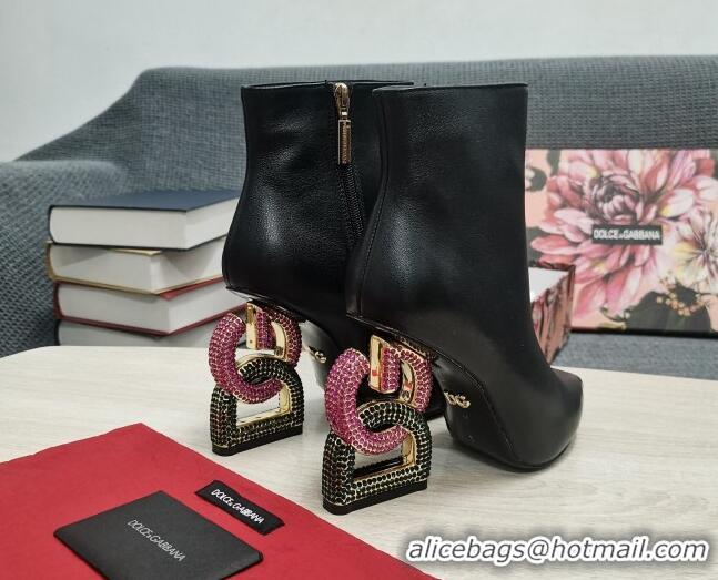 Grade Quality Dolce & Gabbana Lambskin Ankle Boots with Crystal DG-Heel 10.5cm Black 081272