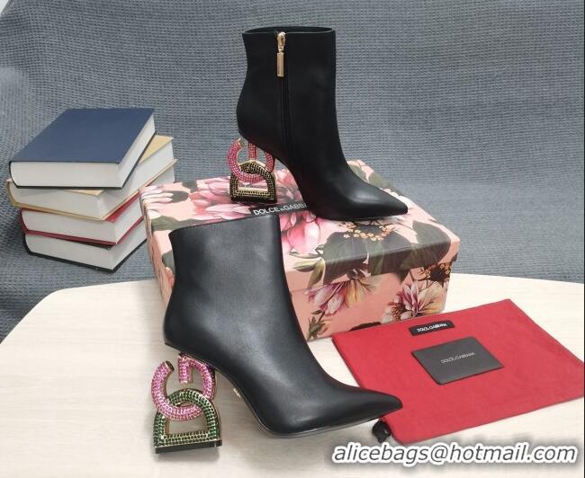 Grade Quality Dolce & Gabbana Lambskin Ankle Boots with Crystal DG-Heel 10.5cm Black 081272