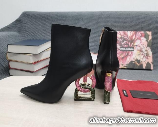 Grade Quality Dolce & Gabbana Lambskin Ankle Boots with Crystal DG-Heel 10.5cm Black 081272