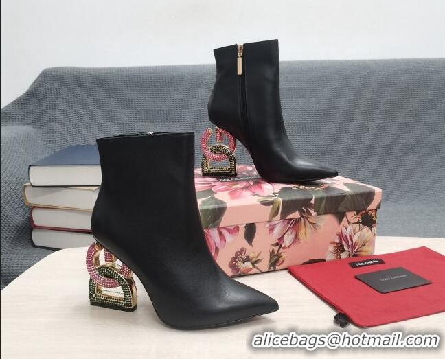 Grade Quality Dolce & Gabbana Lambskin Ankle Boots with Crystal DG-Heel 10.5cm Black 081272