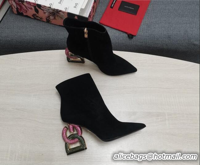 1:1 aaaaa Dolce & Gabbana Suede Ankle Boots with Crystal DG-Heel 10.5cm Black 081273