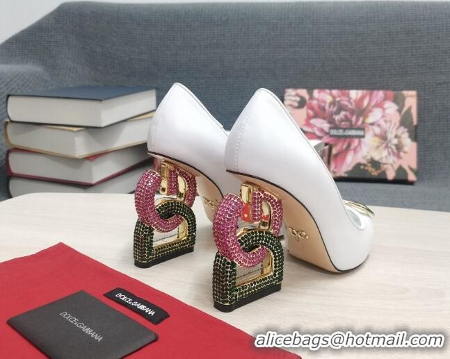 Low Price Dolce & Gabbana Calf Leather Pumps with Crystal DG-Heel 10.5cm White 2081276