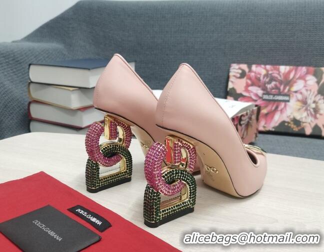 Most Popular Dolce & Gabbana Calf Leather Pumps with Crystal DG-Heel 10.5cm Light Pink 081277