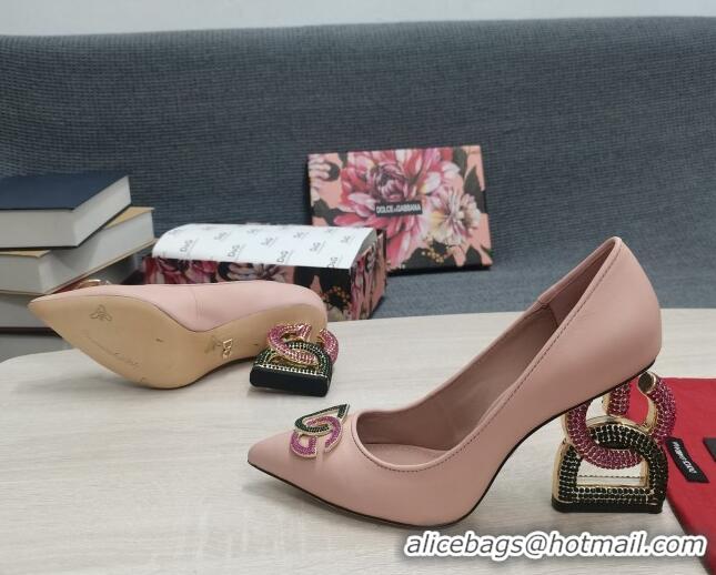 Most Popular Dolce & Gabbana Calf Leather Pumps with Crystal DG-Heel 10.5cm Light Pink 081277