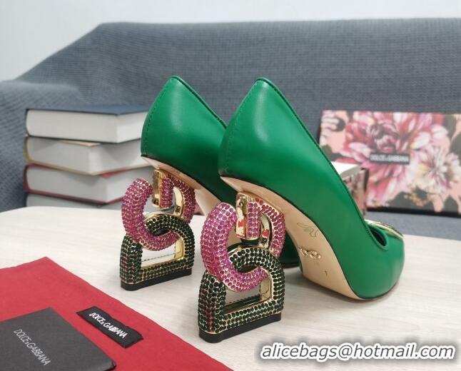 Durable Dolce & Gabbana Calf Leather Pumps with Crystal DG-Heel 10.5cm Green 081279