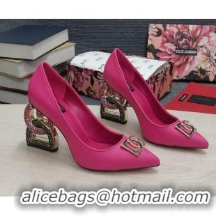 Shop Duplicate Dolce & Gabbana Calf Leather Pumps with Crystal DG-Heel 10.5cm Dark Pink 081281