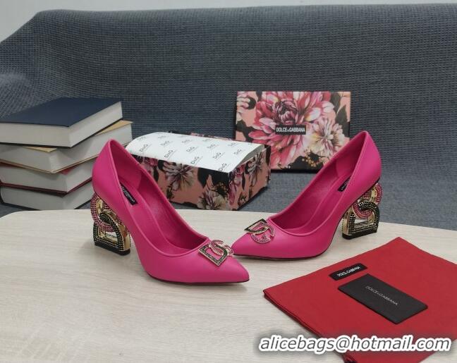 Shop Duplicate Dolce & Gabbana Calf Leather Pumps with Crystal DG-Heel 10.5cm Dark Pink 081281