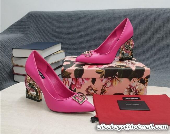 Shop Duplicate Dolce & Gabbana Calf Leather Pumps with Crystal DG-Heel 10.5cm Dark Pink 081281