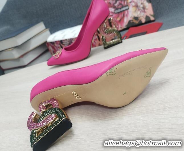 Shop Duplicate Dolce & Gabbana Calf Leather Pumps with Crystal DG-Heel 10.5cm Dark Pink 081281