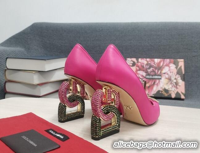 Shop Duplicate Dolce & Gabbana Calf Leather Pumps with Crystal DG-Heel 10.5cm Dark Pink 081281