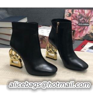 Popular Style Dolce & Gabbana Calf Leather High Heel Ankle Boots 10.5cm Black/Gold 081282