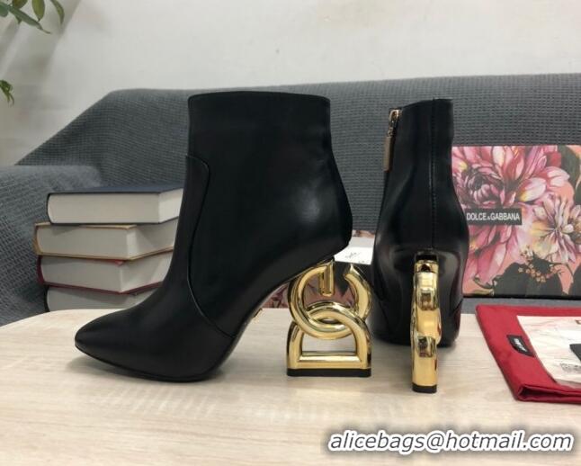 Popular Style Dolce & Gabbana Calf Leather High Heel Ankle Boots 10.5cm Black/Gold 081282