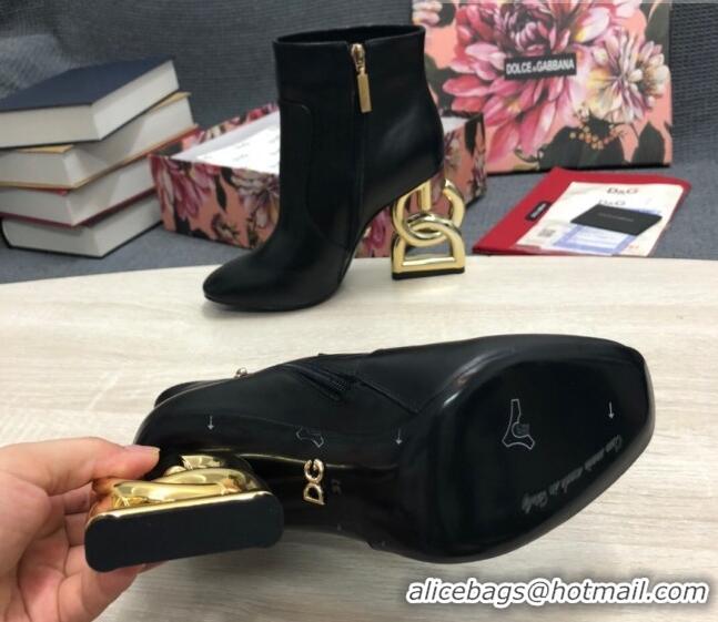 Popular Style Dolce & Gabbana Calf Leather High Heel Ankle Boots 10.5cm Black/Gold 081282