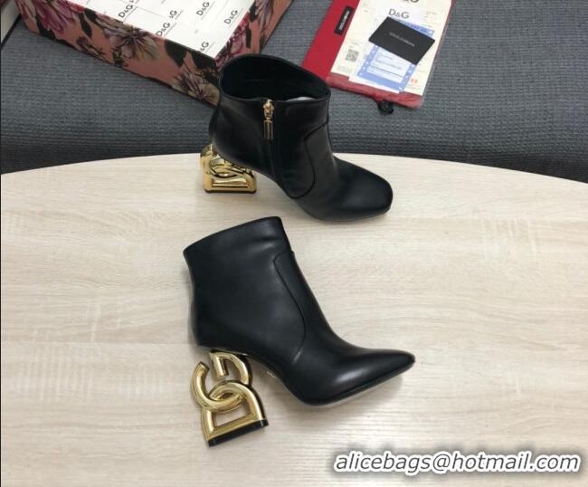 Popular Style Dolce & Gabbana Calf Leather High Heel Ankle Boots 10.5cm Black/Gold 081282