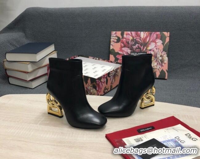 Popular Style Dolce & Gabbana Calf Leather High Heel Ankle Boots 10.5cm Black/Gold 081282