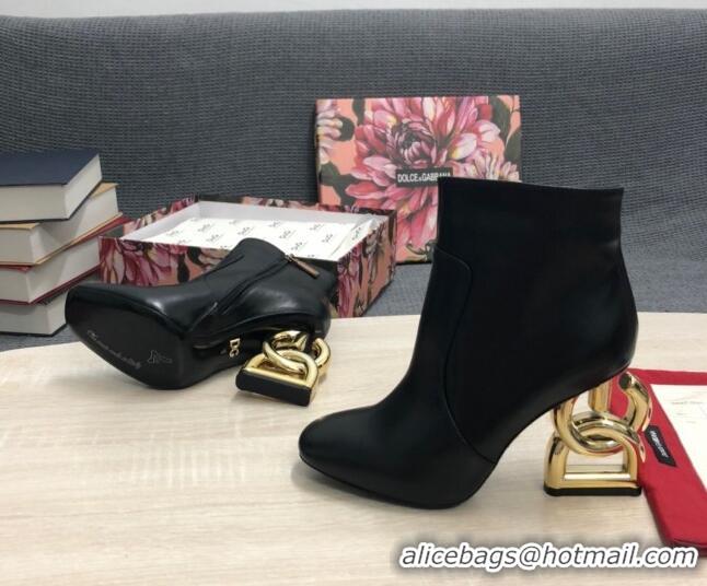 Popular Style Dolce & Gabbana Calf Leather High Heel Ankle Boots 10.5cm Black/Gold 081282