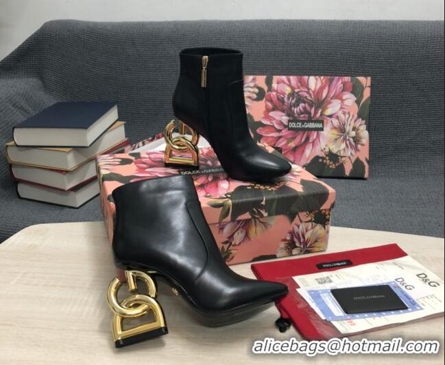 Popular Style Dolce & Gabbana Calf Leather High Heel Ankle Boots 10.5cm Black/Gold 081282