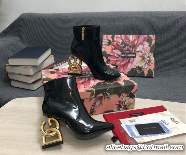 Best Price Dolce & Gabbana Patent Leather High Heel Ankle Boots 10.5cm Black/Gold 081283