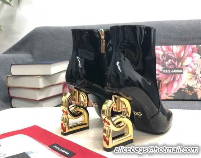 Best Price Dolce & Gabbana Patent Leather High Heel Ankle Boots 10.5cm Black/Gold 081283