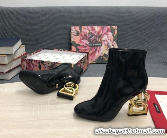 Best Price Dolce & Gabbana Patent Leather High Heel Ankle Boots 10.5cm Black/Gold 081283