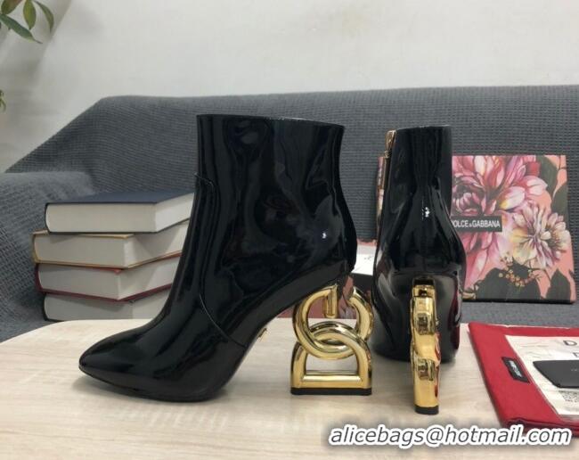 Best Price Dolce & Gabbana Patent Leather High Heel Ankle Boots 10.5cm Black/Gold 081283