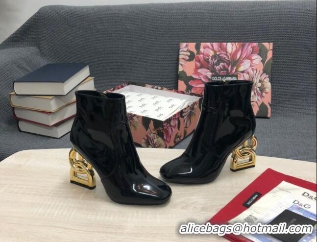 Best Price Dolce & Gabbana Patent Leather High Heel Ankle Boots 10.5cm Black/Gold 081283