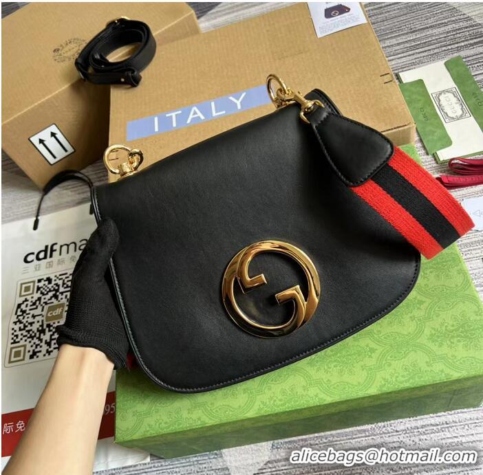 Famous Brand Gucci Blondie Leather Medium Shoulder Bag with Interlocking G 699210 Black 2022