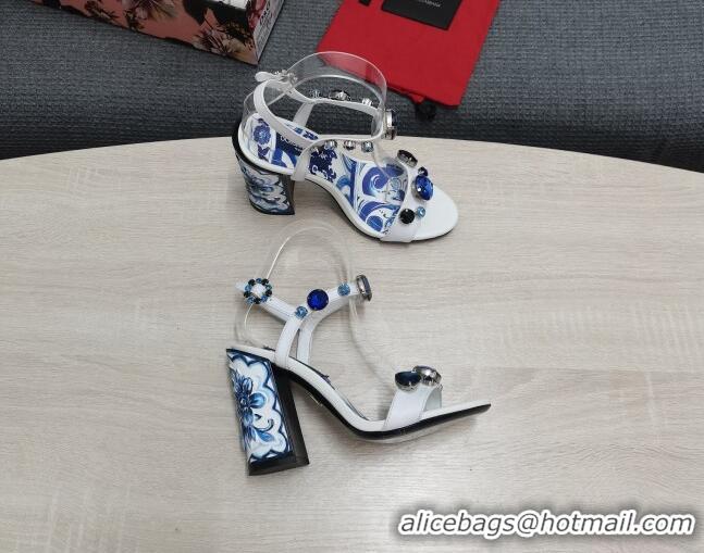 Stylish Dolce&Gabbana DG Print Calf Leather High Heel Sandals 11cm White 082574