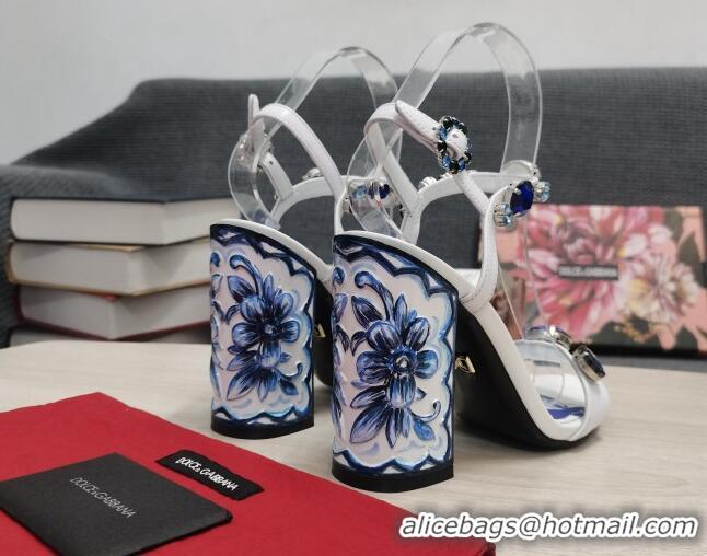 Stylish Dolce&Gabbana DG Print Calf Leather High Heel Sandals 11cm White 082574