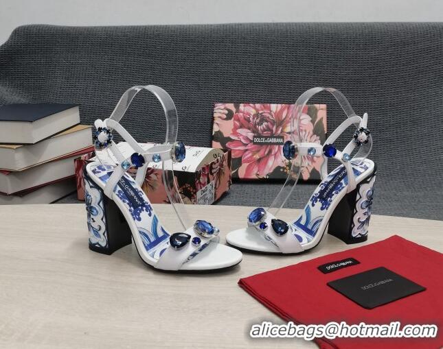 Stylish Dolce&Gabbana DG Print Calf Leather High Heel Sandals 11cm White 082574