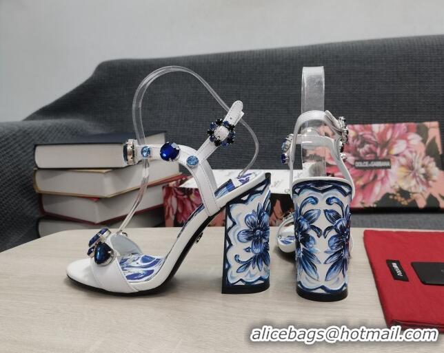 Stylish Dolce&Gabbana DG Print Calf Leather High Heel Sandals 11cm White 082574